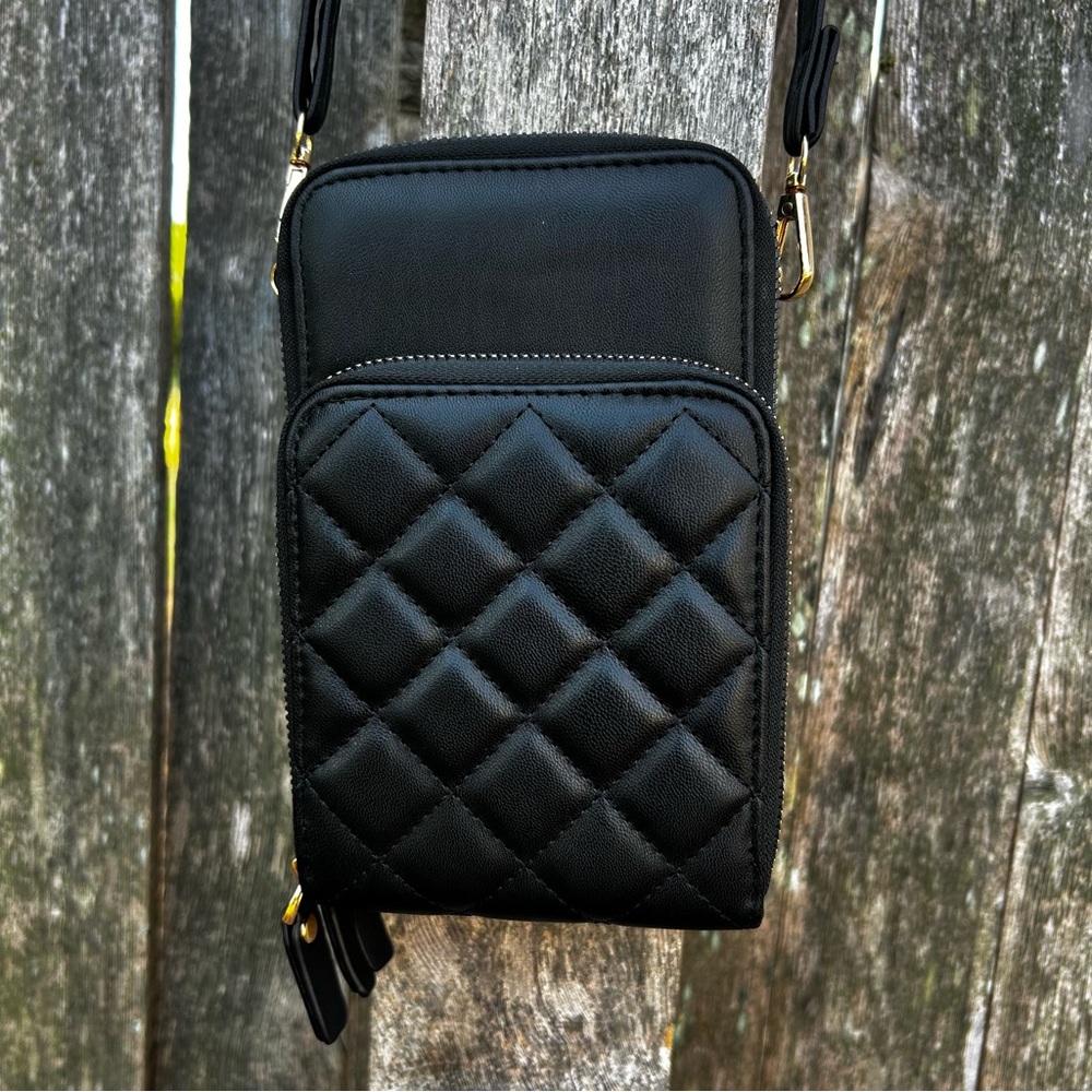 NWOT Elegant Black Quilted Crossbody Bag